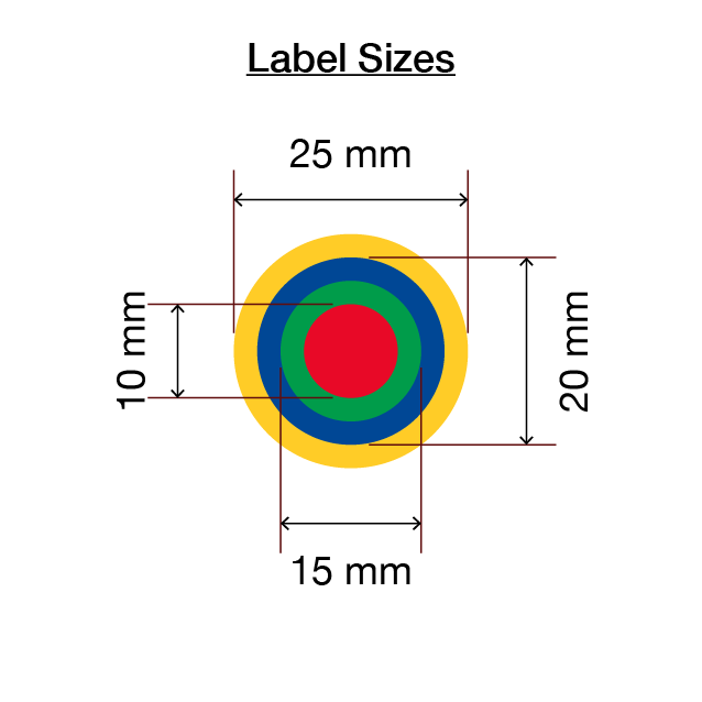 25mm - Round - Solid Colours - Colour Coding Stickers - Permanent Adhesive