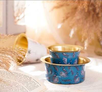 Brass Printed Coffee Dabra set