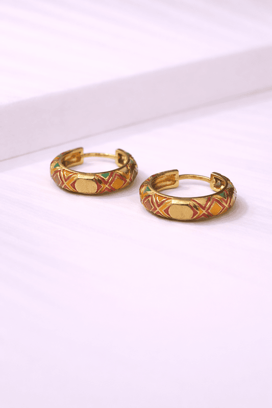 Colourful gold huggie earrings