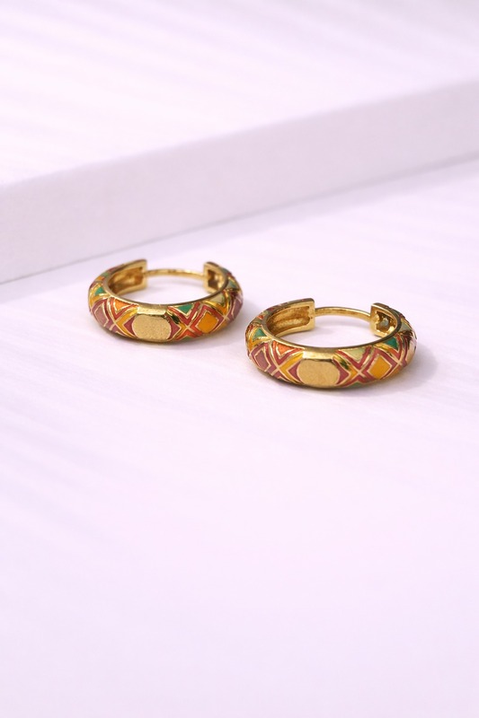 Colourful gold huggie hoop earrings