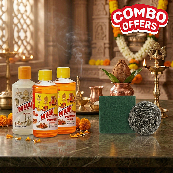 Silver shine liquid – 1nos + Brass and copper liquid – 2nos  + Green scrub pad –  nos + SS cloth scrubber – 1nos