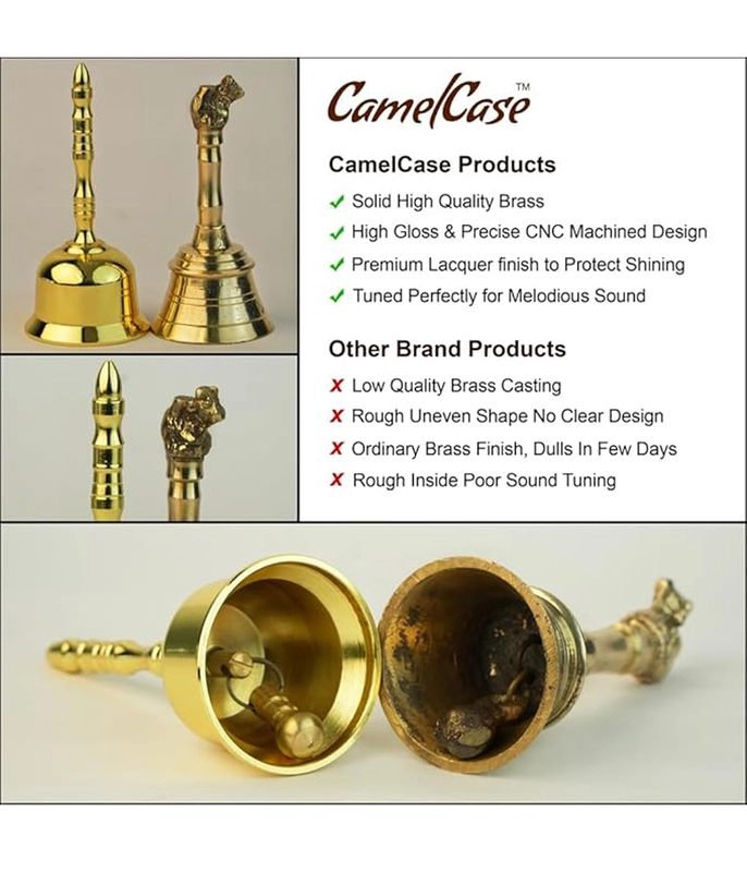 CamelCase 15 Pcs 100% Pure Brass Pooja Bell - Gold & Rose Gold Lacquer Finishes