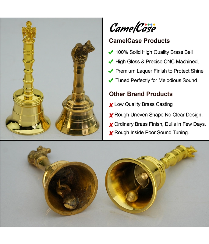 CamelCase 15 Pcs 100% Pure Brass Garud Pooja Bell - Gold Lacquer Finishes
