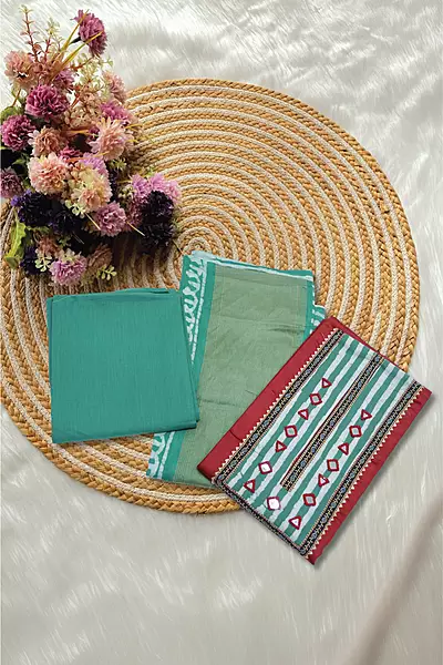 Sea Green Printed Unstitched Salwar Material Set
