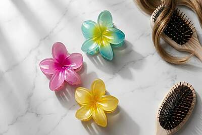 (Pack of 3) Colorful Flower Hair Claw Clips big size
