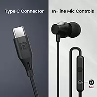 Portronics Conch Beat C – Type-C Wired Earphones | Sleek Black Design, High-Quality Sound & Hands-Free Mic