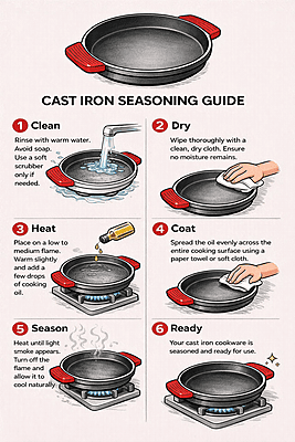Granny Kitchen Cast Iron Tawa | Pre-Seasoned Heavy Duty Tawa with Silicone Handles