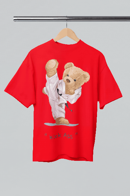 Cute Teddy kiss ass red oversized t-shirt