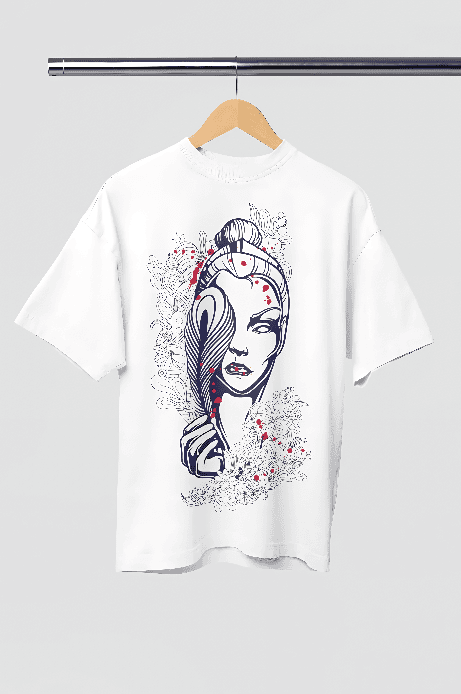 The Blue spotted red Beauty white oversized t-shirt