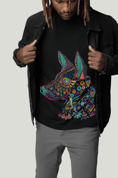 Artistic Dog printed Black Oversized T-shirt