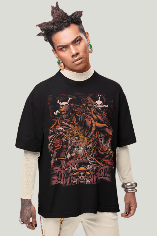 Black ONE Piece printed Graphics oversized t-shirt