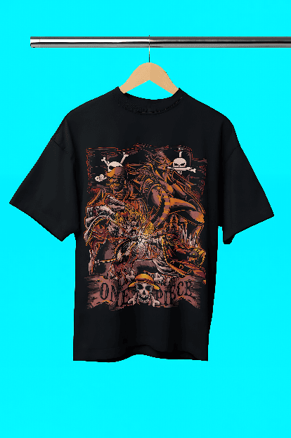 Black ONE Piece printed Graphics oversized t-shirt
