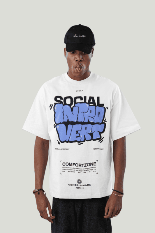 Social Introvert white oversized tshirt