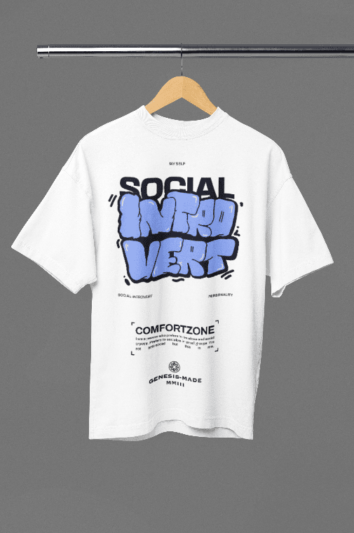 Social Introvert white oversized tshirt