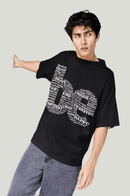 BE yourself black printed oversized tshirt