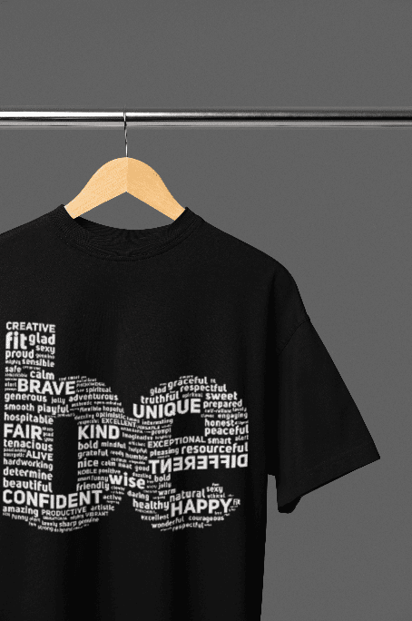 BE yourself black printed oversized tshirt