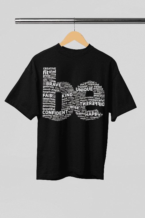 BE yourself black printed oversized tshirt