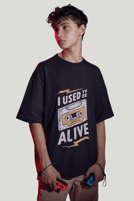 The old record Black printed Oversized t-shirt