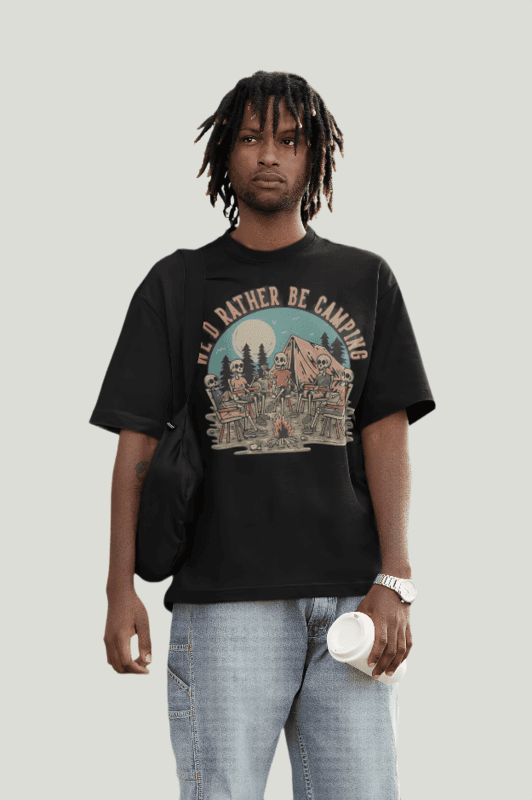 Camping black oversized t-shirt