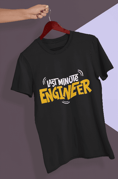 Black printed oversized t-shirt featuring Last minute Engineer
