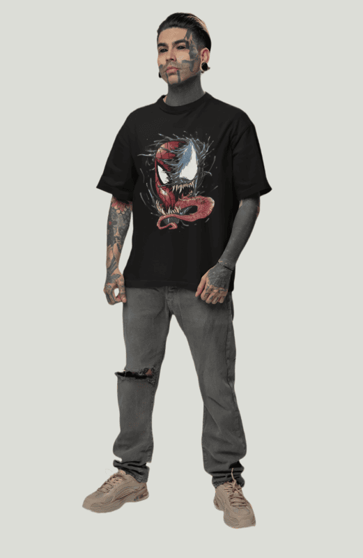 Spiderman colored printed Black oversized t-shirt