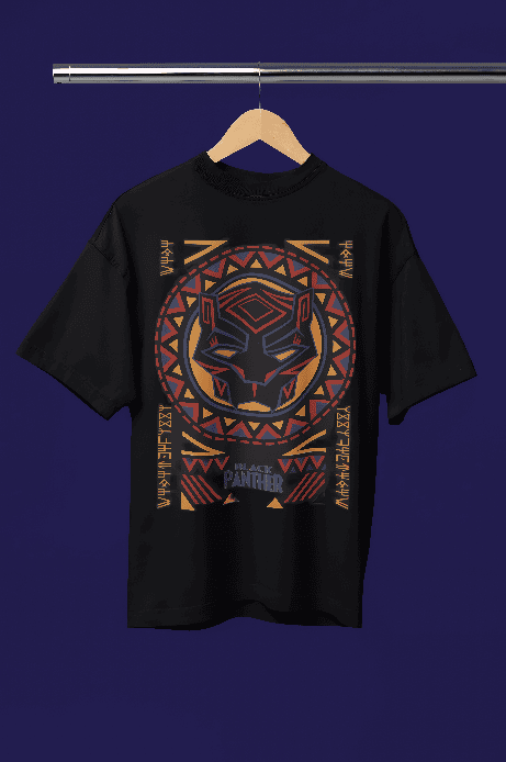 Chinese Panther printed black oversized t-shirt