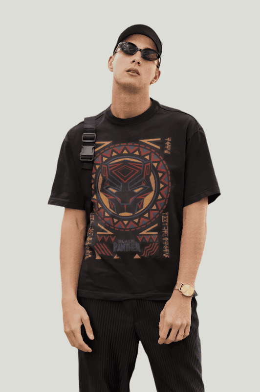 Chinese Panther printed black oversized t-shirt