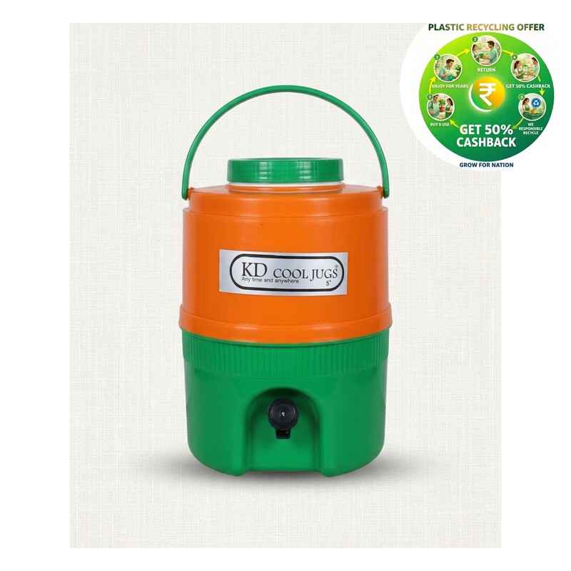 Cool Jug | 15 Litre Plastic Water Dispenser | Blue with Grey, Orange & Green