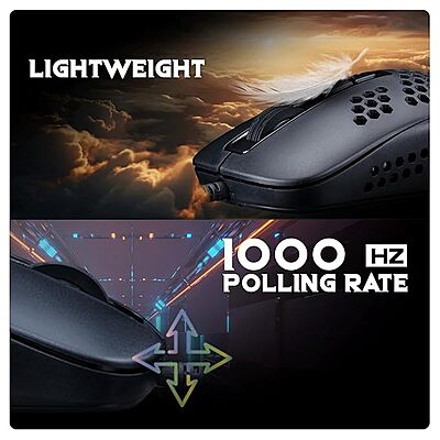 Cosmic Byte Orcus RGB Honeycomb Gaming USB Mouse with Software, New Upgraded, 12800DPI, Instant 825 Sensor, Ultra Lightweight 74Grams, Braided Cable