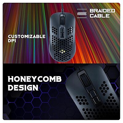 Cosmic Byte Orcus RGB Honeycomb Gaming USB Mouse with Software, New Upgraded, 12800DPI, Instant 825 Sensor, Ultra Lightweight 74Grams, Braided Cable