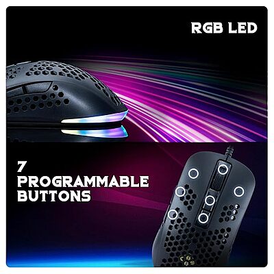 Cosmic Byte Orcus RGB Honeycomb Gaming USB Mouse with Software, New Upgraded, 12800DPI, Instant 825 Sensor, Ultra Lightweight 74Grams, Braided Cable
