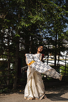 Ivory color pure cotton with light blue handblock work