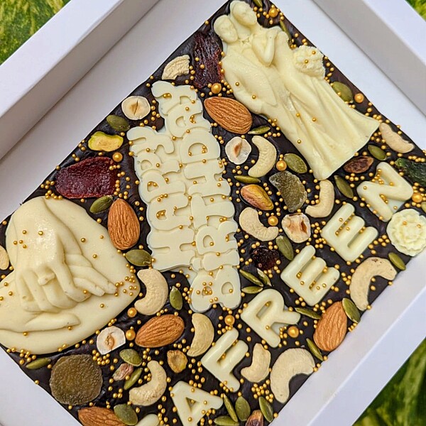 Happy Birthday Couple Slab with nuts - Dark - Name Customized