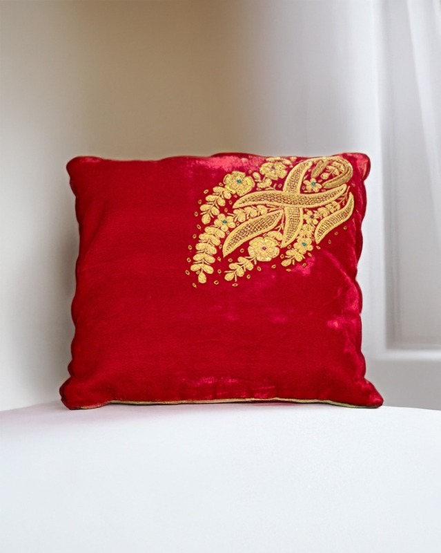 Crimson Chikankari Cushion Cover