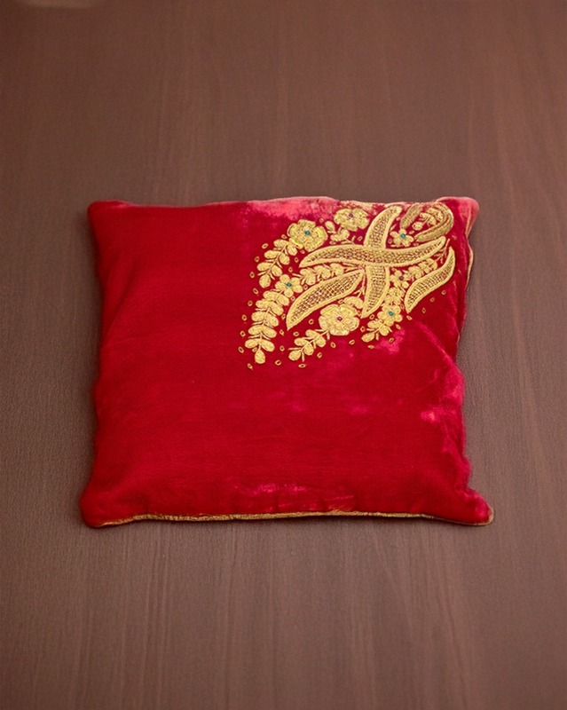 Crimson Chikankari Cushion Cover