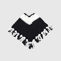 (1-2 Years) Handknitted Kids Black and White Woolen Poncho