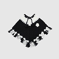 (1-2 Years) Handknitted Kids Black and White Woolen Poncho
