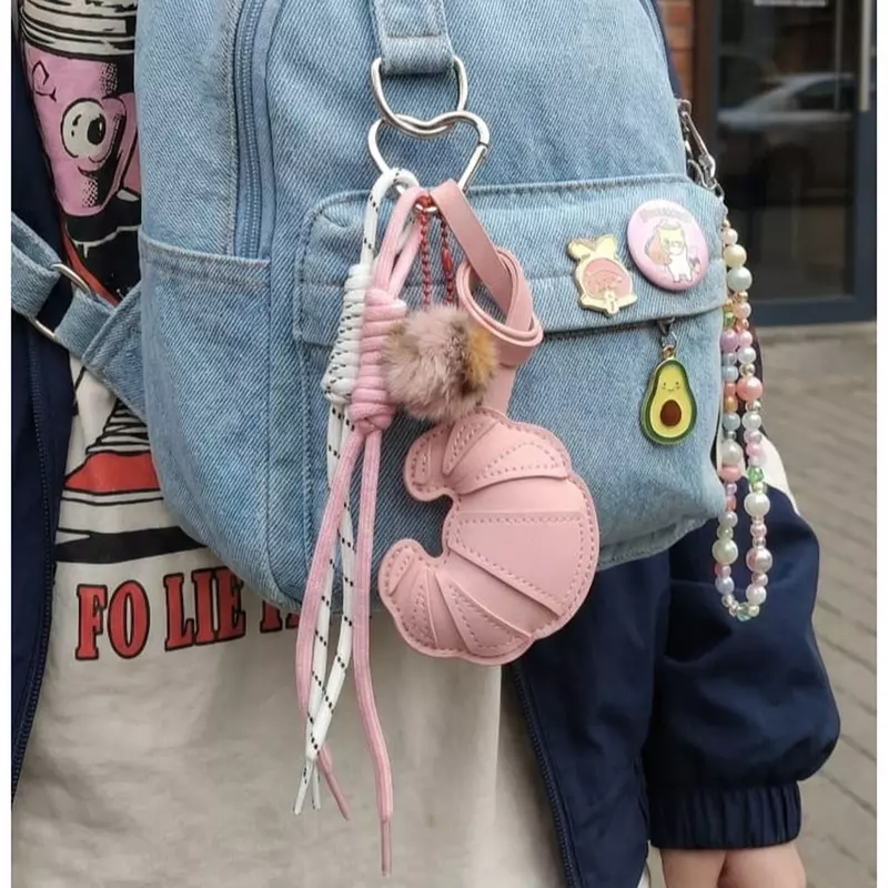 Croissant Bag Charm Keychain - Pink