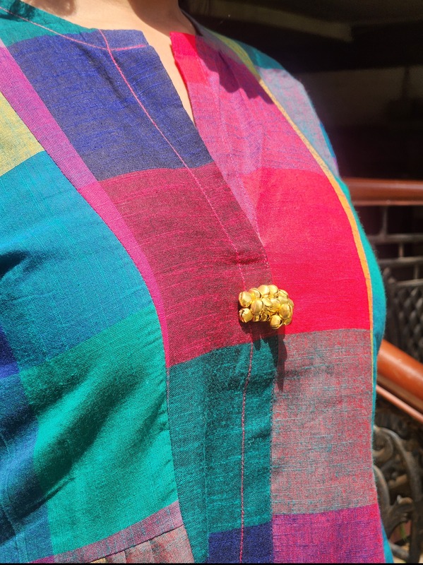 Rajeshwari's Ruffled Sides dress - Madras Checks Blue Hues