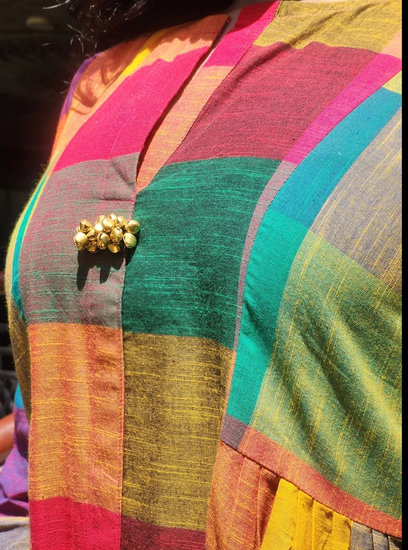 Rajeshwari's Ruffled Sides dress - Madras Checks Green Hues