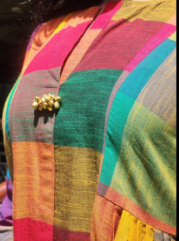 Rajeshwari's Ruffled Sides dress - Madras Checks Green Hues