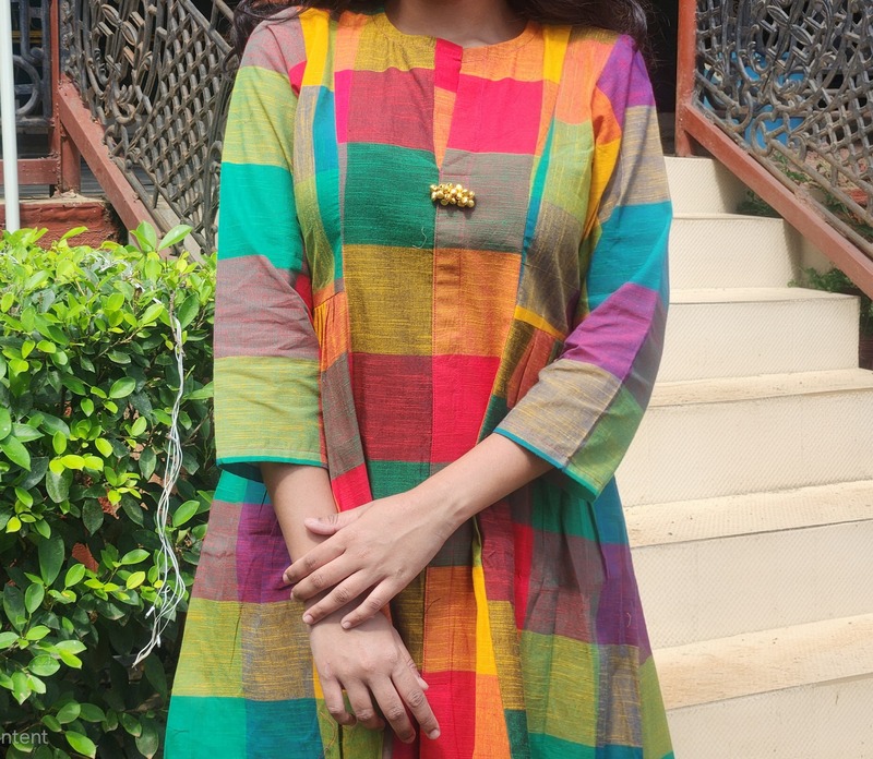 Rajeshwari's Ruffled Sides dress - Madras Checks Green Hues