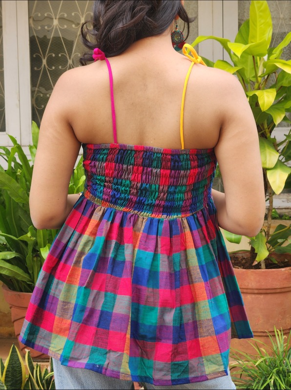 Vasanthi's Classic Tube Top in Madras Checks - Blue Hues