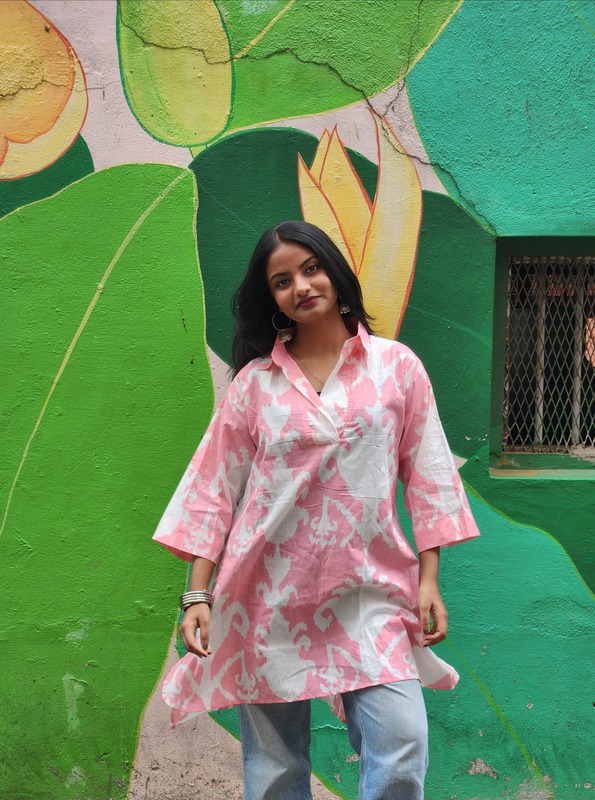 Leela's High-Low Collared Top + Pants Set - Pink & White