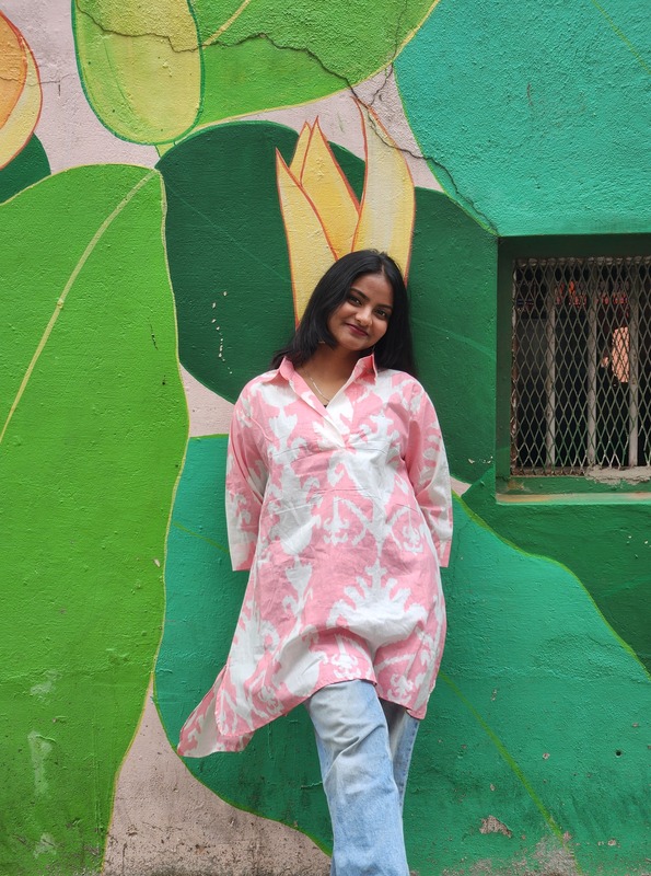 Leela's High-Low Collared Top + Pants Set - Pink & White