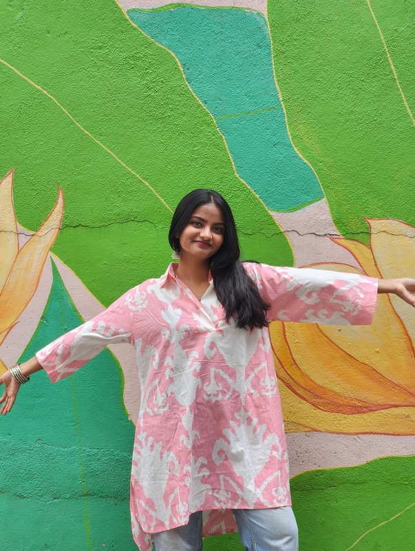 Leela's High-Low Collared Top + Pants Set - Pink & White