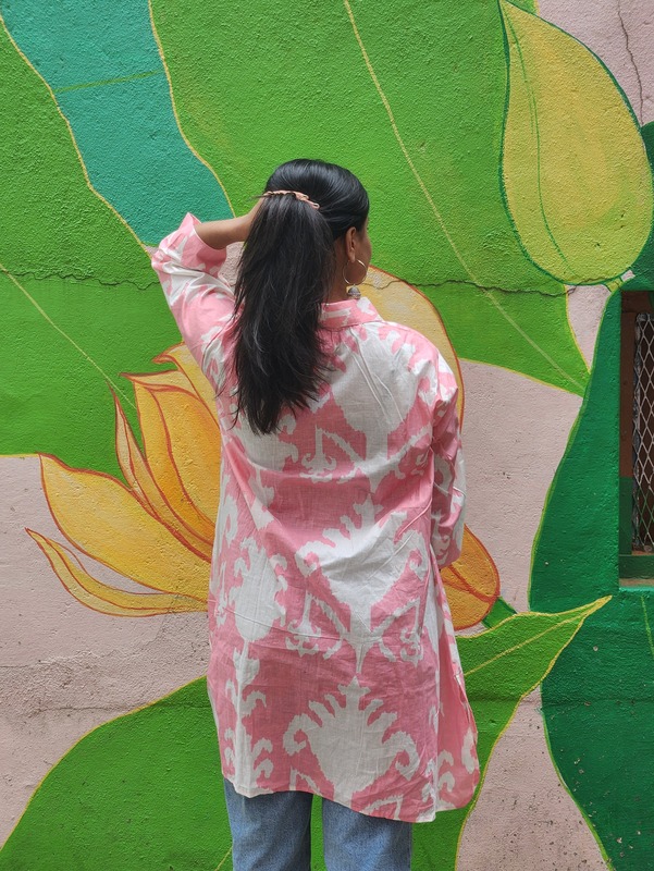 Leela's High-Low Collared Top + Pants Set - Pink & White