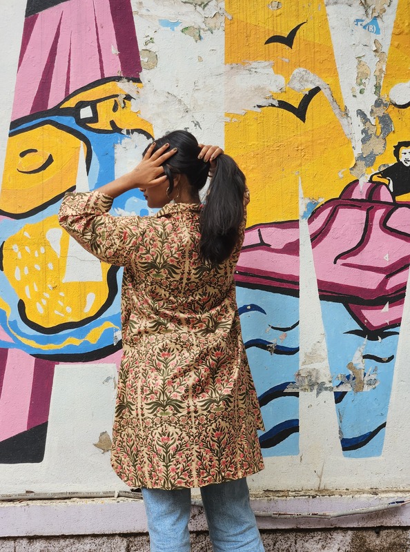 Kavya's High-Low Collared Top - Cream & Flowers