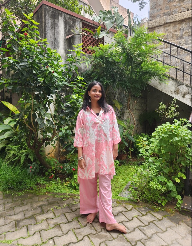 Leela's High-Low Collared Top + Pants Set - Pink & White