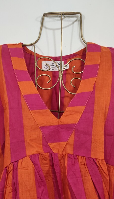 Gulzar's V-neck Peplum Top- Pink & Orange Stripes